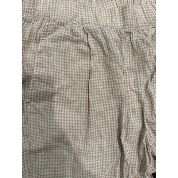 Eileen Fisher NWT Large Beige Gingham Pull On Pants Organic Linen Tapered Pant - Picture 5 of 6